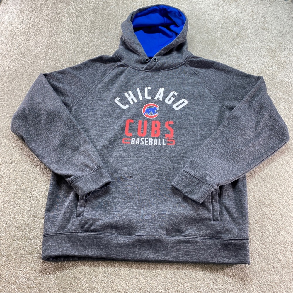 Fanatics Chicago Cubs Hoodie Mens Large Gray Blue Baseball Pullover Sweatshirt